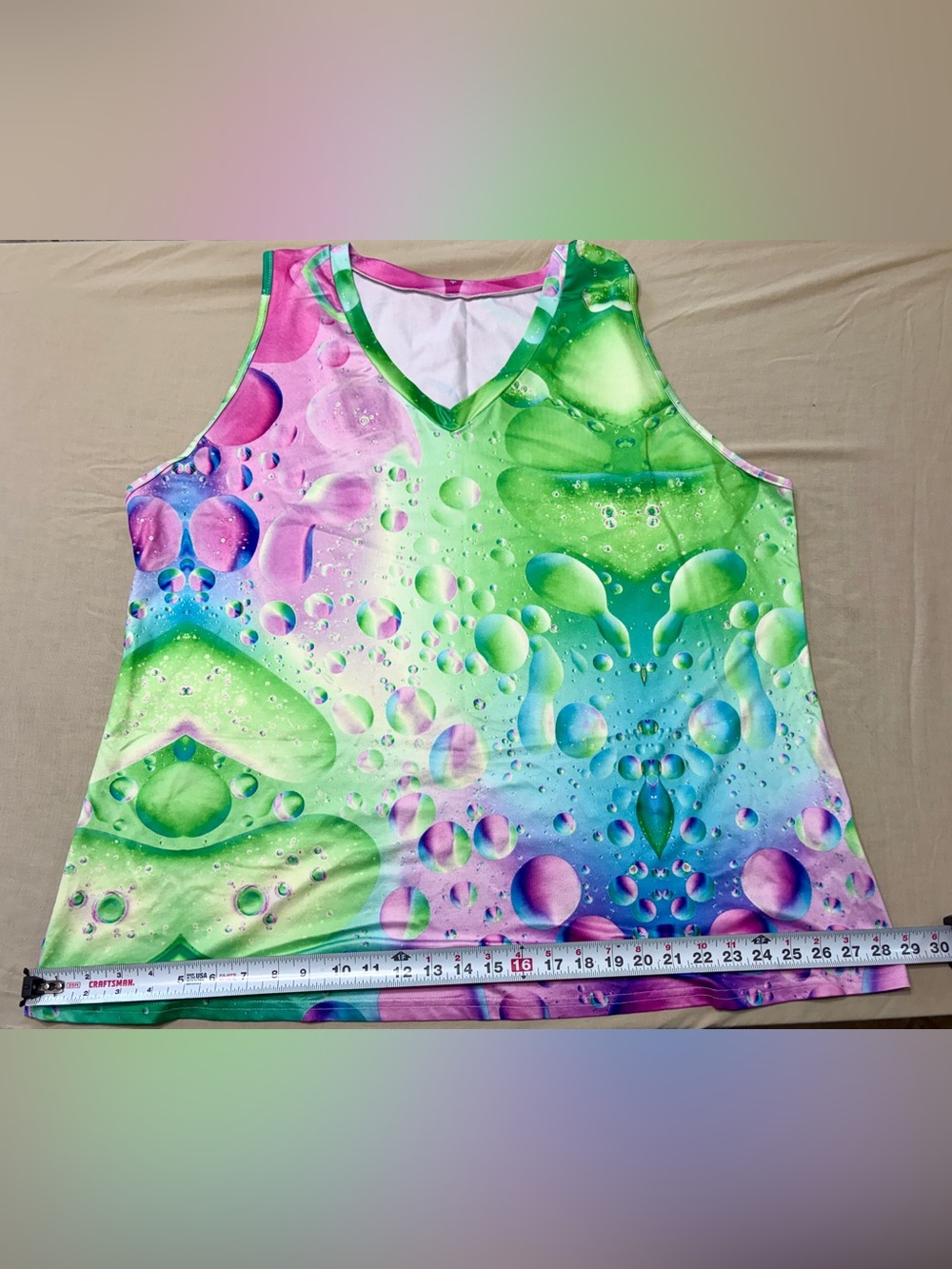 Women’s Plus 4XL Green/Purple/Blue Abstract V-Neck Stretch Activewear Tank Top